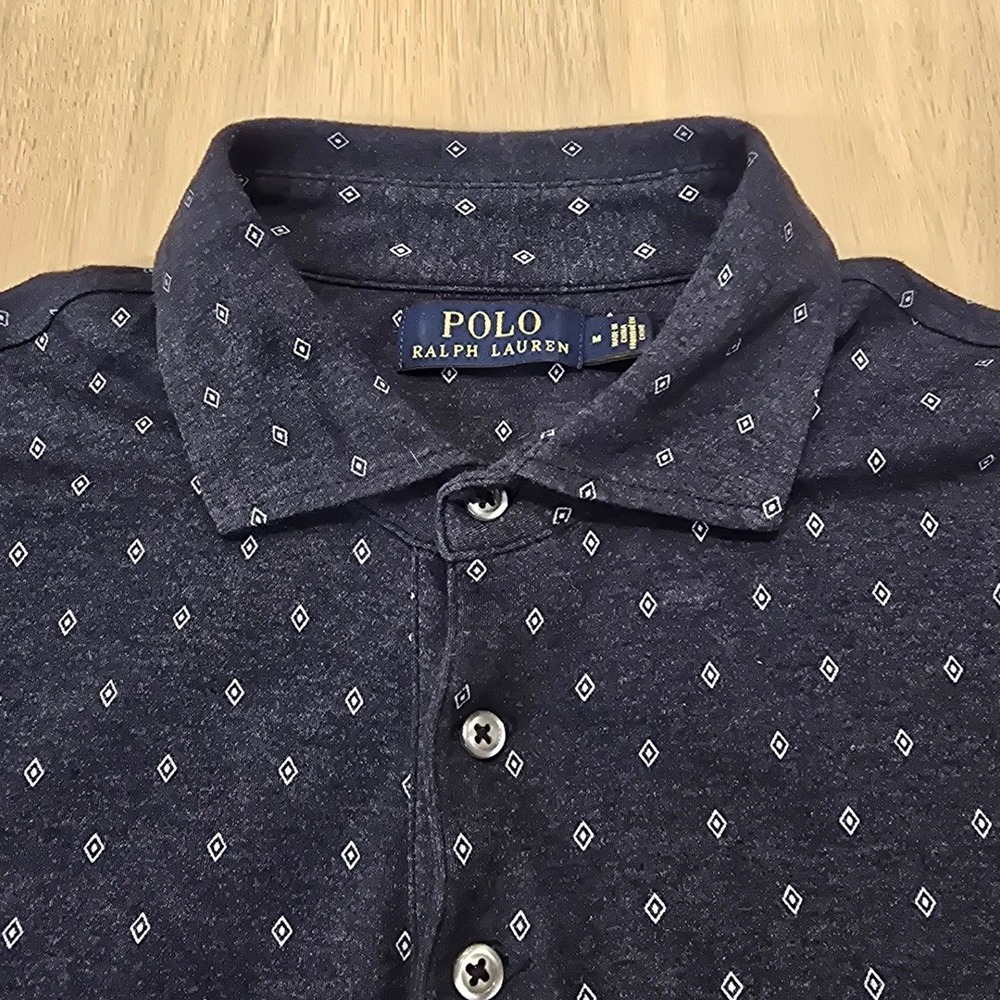 Polo Ralph Lauren Mens Polo Shirt Sleeve Casual Golf Gray Diamond Print Cotton